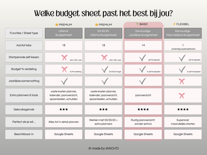 Eenvoudige Jaarlijkse budgetplanner | Google Sheets | Nederlandse Budgetplanner | Grijs & Roze