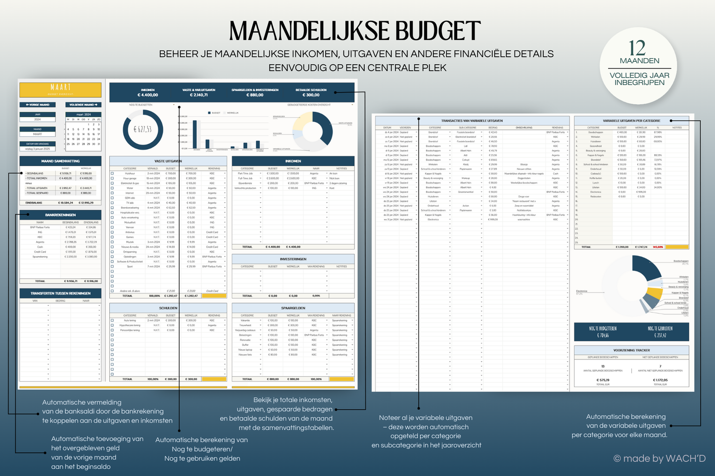 Ultieme Jaarlijkse Budgetplanner | Google Sheets | Blauw & Geel