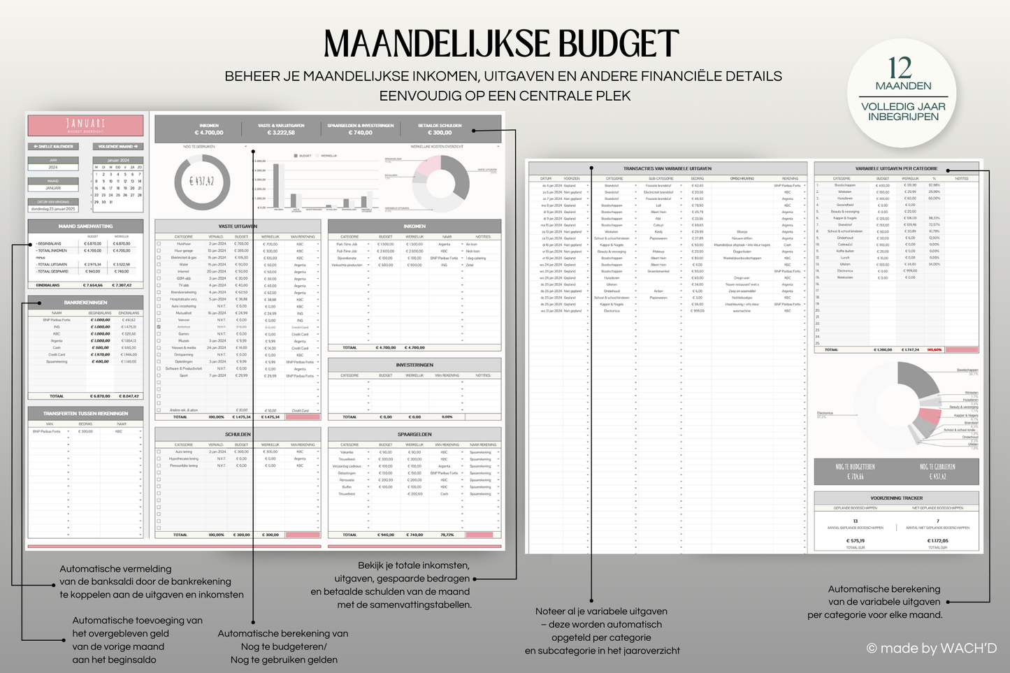 Ultieme Jaarlijkse Budgetplanner | Google Sheets | Grijs & Roze