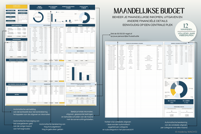 50/30/20 Ultieme Jaarlijkse Budgetplanner | Google Sheets | Blauw & Geel