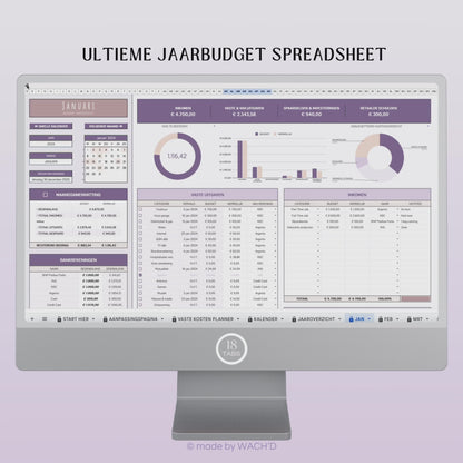 Ultieme Jaarlijkse Budgetplanner | Google Sheets | Nederlandse Budgetplanner | Paars & Roze Taupe