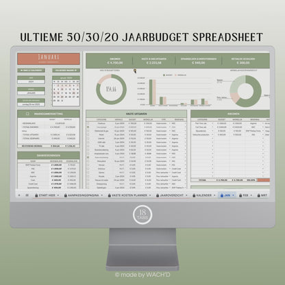 50/30/20 Ultieme Jaarlijkse Budgetplanner | Google Sheets | Nederlandse Budgetplanner | Groen & Oranje