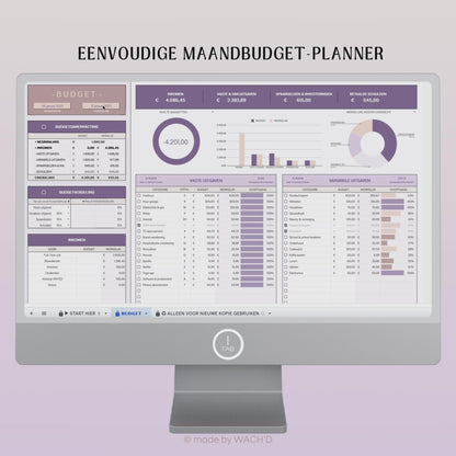 Eenvoudige Budgetplanner (1 tab) | Google Sheets | Paars & Roze Taupe