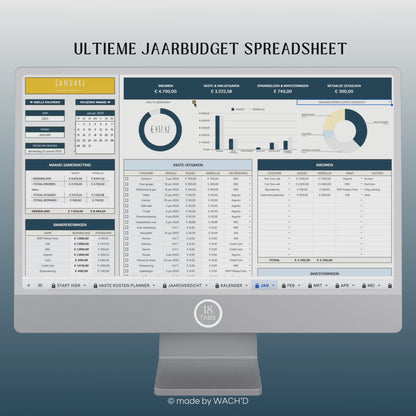 Ultieme Jaarlijkse Budgetplanner | Google Sheets | Blauw & Geel