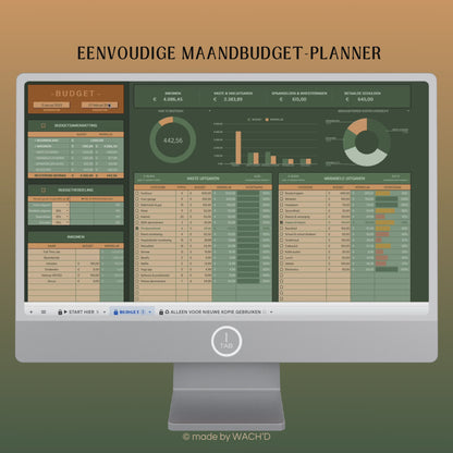 Eenvoudige Budgetplanner (1 tab) | Google Sheets | Groen & Oranje (donkere modus)