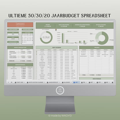 50/30/20 Ultieme Jaarlijkse Budgetplanner | Google Sheets | Groen & Oranje