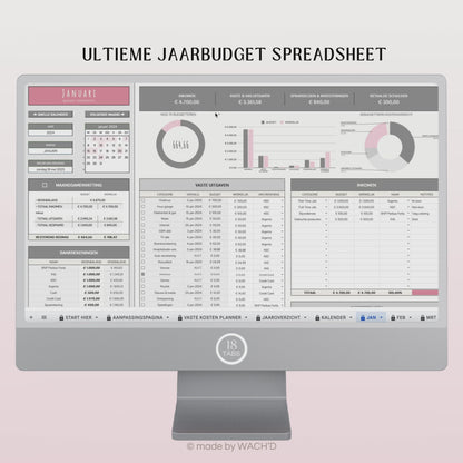 Ultieme Jaarlijkse Budgetplanner | Google Sheets | Nederlandse Budgetplanner | Grijs & Roze