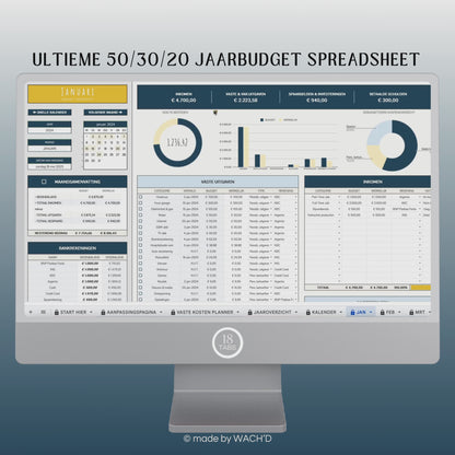 50/30/20 Ultieme Jaarlijkse Budgetplanner | Google Sheets | Nederlandse Budgetplanner | Blauw & Geel