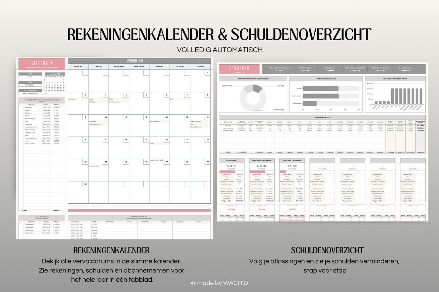 50/30/20 Ultieme Jaarlijkse Budgetplanner | Google Sheets | Grijs & Roze