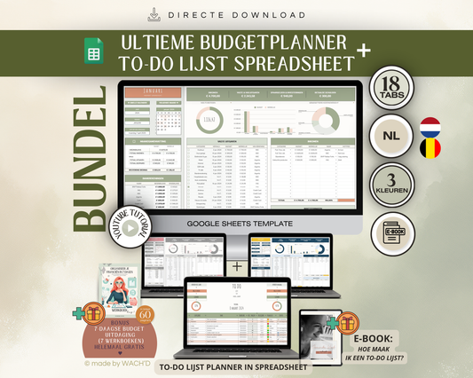 BUNDEL | Ultieme Jaarlijkse Budgetplanner naar keuze & TO-DO lijst Spreadsheet & E-book "hoe maak ik een to-do lijst?"